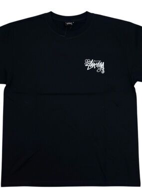 Stussy Black T‑Shirt with White Script Logo